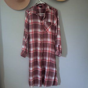 Plaid button down longline shirt/dress